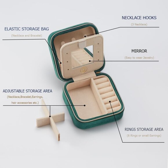 Plush Velvet Jewelry Travel Case,Small Jewelry Box,Traveling Jewelry Organizer,P - Picture 4 of 7